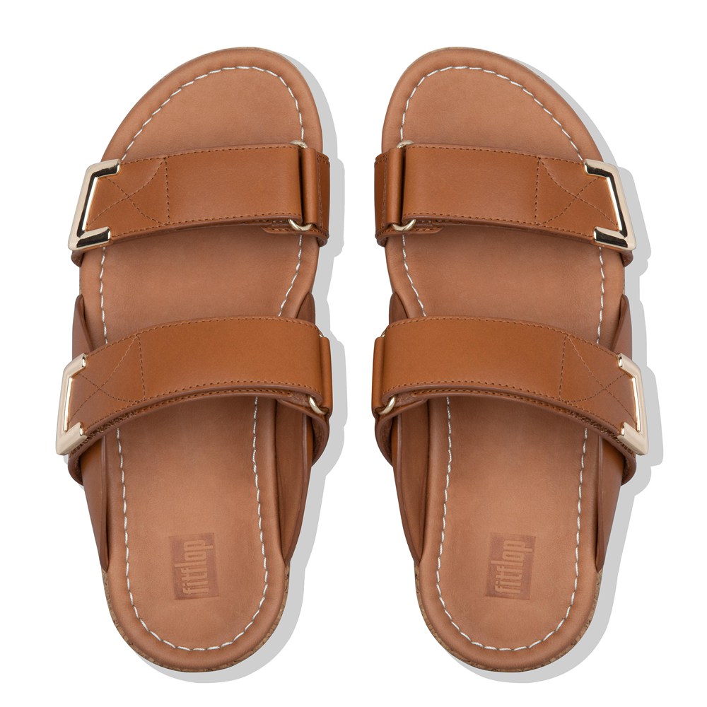 Fitflop Womens Slides - Remi Adjustable Leather - Brown - 976-CGTMSK